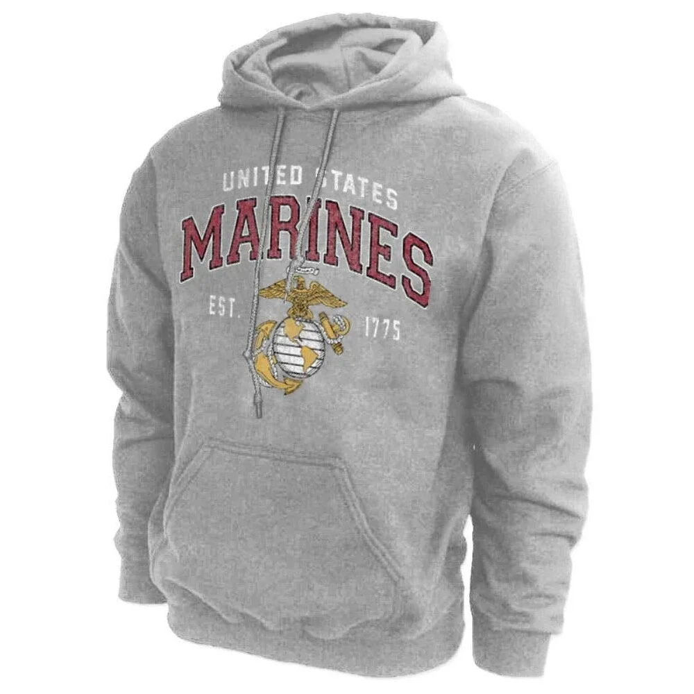 United States Marines U.S. Hoodie Sweatshirt Vintage Logo - Grey Size Small